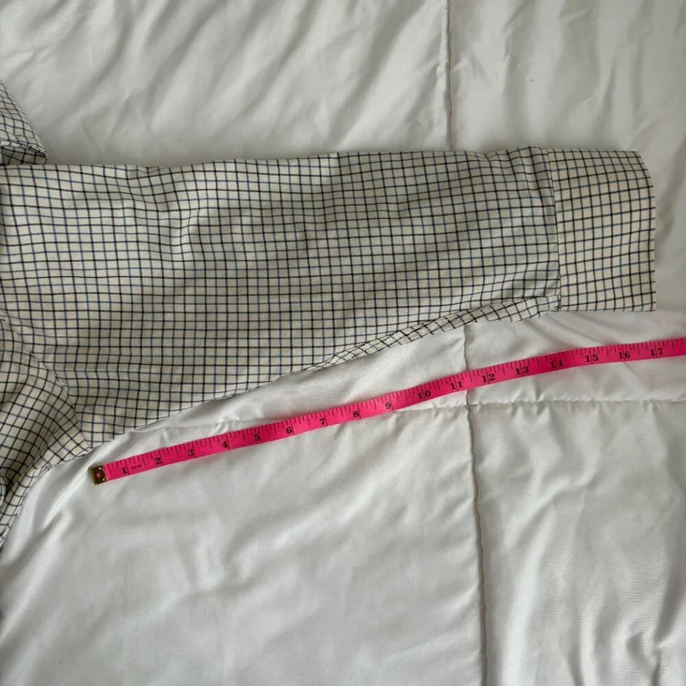 Lauren Ralph Lauren Classic Non-Iron Shirt Blue Off White Grid Check 17.5 32/33 - Picture 5 of 7